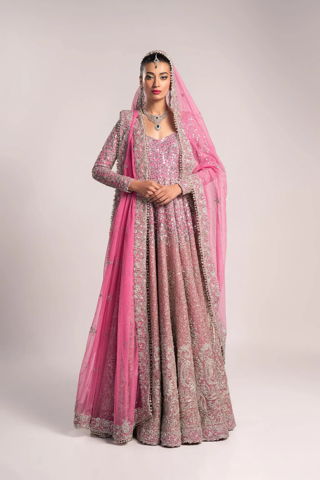 Fahad Hussayn – Bagaai Style pink bridal pishwas ensemble